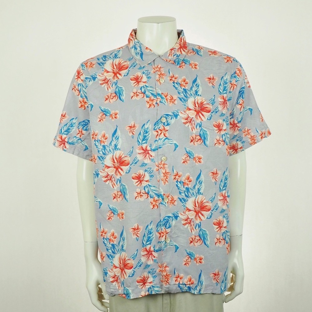 Tommy Bahama 100% Silk Hawaiian Shirt Mens XL Gray Floral Cape Hibiscus Camp